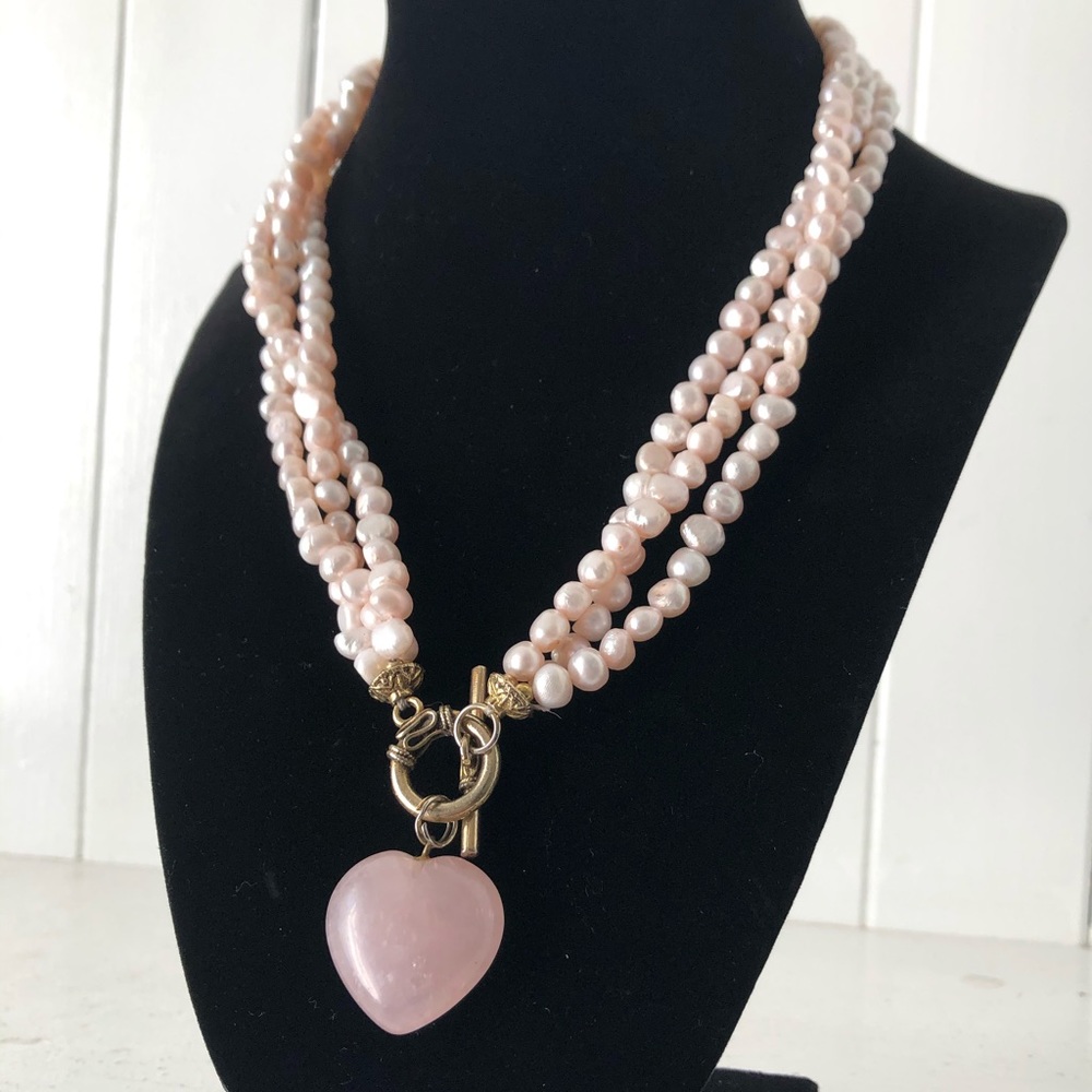 QVC Multi Strand Pearl Heart Necklace Pink